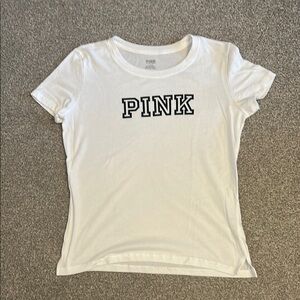 EUC. VS Pink tee. Size M White with Black logo